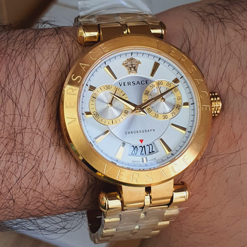 Versace V Racer Chronograph White Dial Gold Steel Strap Watch for Men - VBR060017 Buy Now By Versace