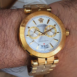 Versace V Racer Chronograph White Dial Gold Steel Strap Watch for Men - VBR060017 Buy Now By Versace