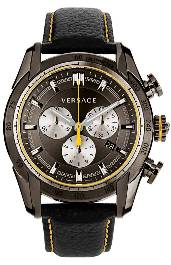Versace V Ray Chronograph Grey Dial Black Leather Strap Watch for Men - VDB020014 Buy Now By Versace