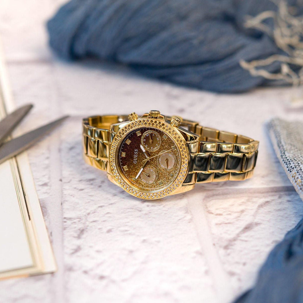 Guess Sol Chronograph Gold Dial Gold Steel Strap Watch For Women - GW0483L2 Buy Now By Guess