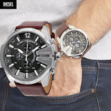 Diesel Mega Chief Chronograph Black Dial Brown Leather Strap Watch For Men - DZ4290 Buy Now By Diesel