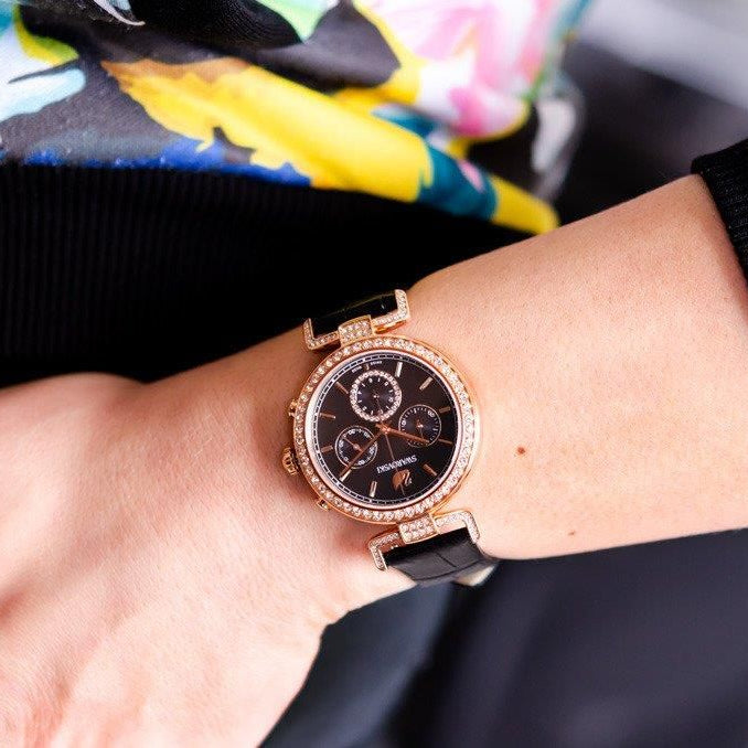 Swarovski Era Journey Chronograph Black Dial Black Leather Strap Watch for Women - 5295320 Buy Now By Swarovski