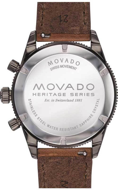 Movado Heritage Series 29mm Calendoplan Chronograph Black Dial Brown Leather Strap Watch For Men - 3650060 Buy Now By Movado