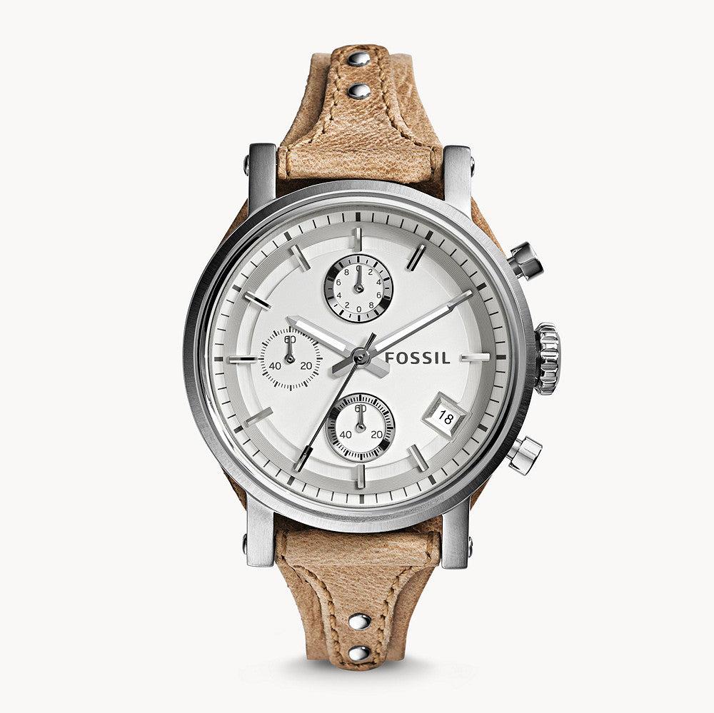 Fossil Boyfriend Chronograph White Dial Brown Leather Strap Watch for Women - ES3625 Buy Now By Fossil