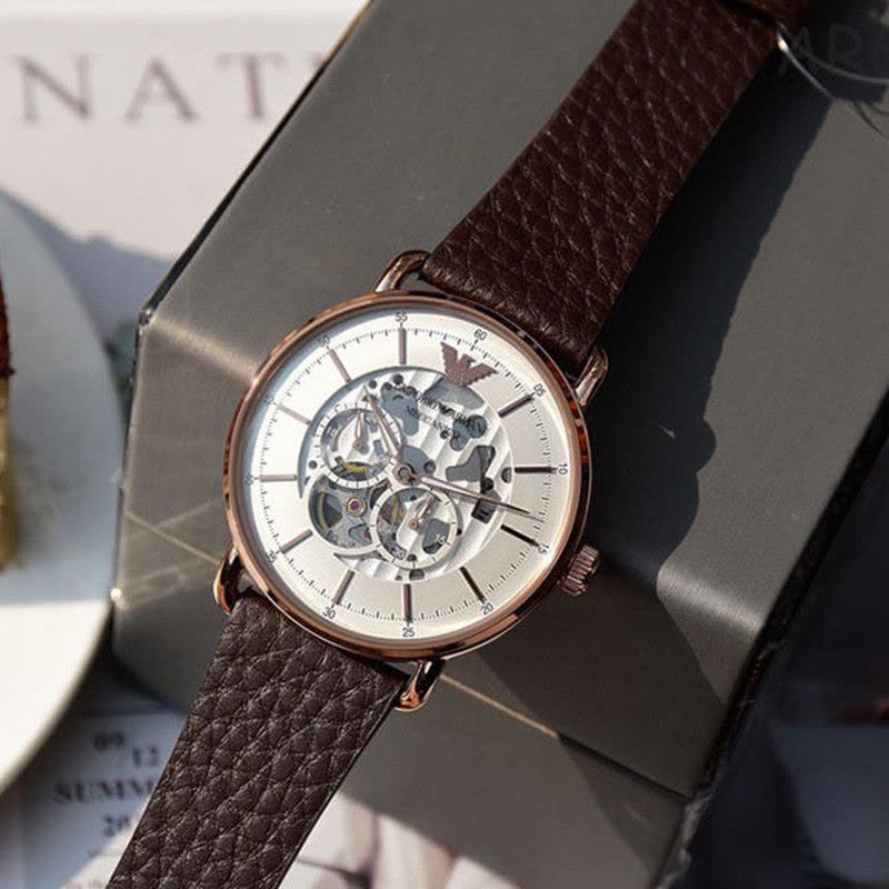 Emporio Armani Meccanico Automatic White Dial Brown Leather Strap Watch For Men - AR60027 Buy Now By Emporio Armani