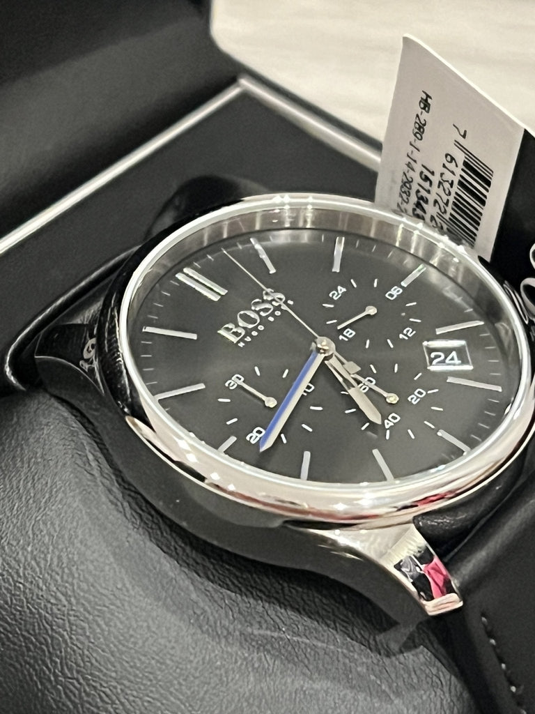 Hugo Boss Time One Chronograph Black Dial Black Leather Strap Watch for Men - 1513430 Buy Now By Hugo Boss