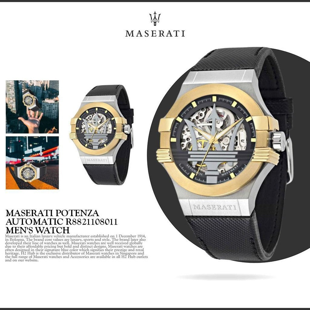 Maserati Potenza Automatic Skeleton Dial Black Leather Strap Watch For Men - R8821108011 Buy Now By Maserati