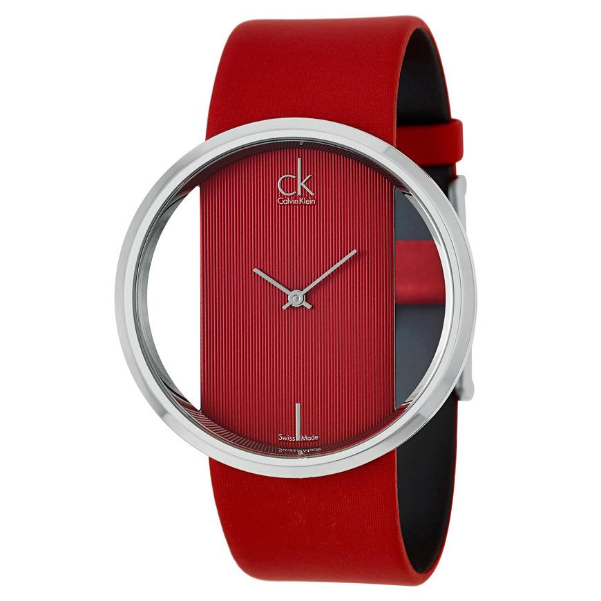 Calvin Klein Glam Transparent Dial Red Leather Strap Watch for Women - K9423144 Buy Now By Calvin Klein
