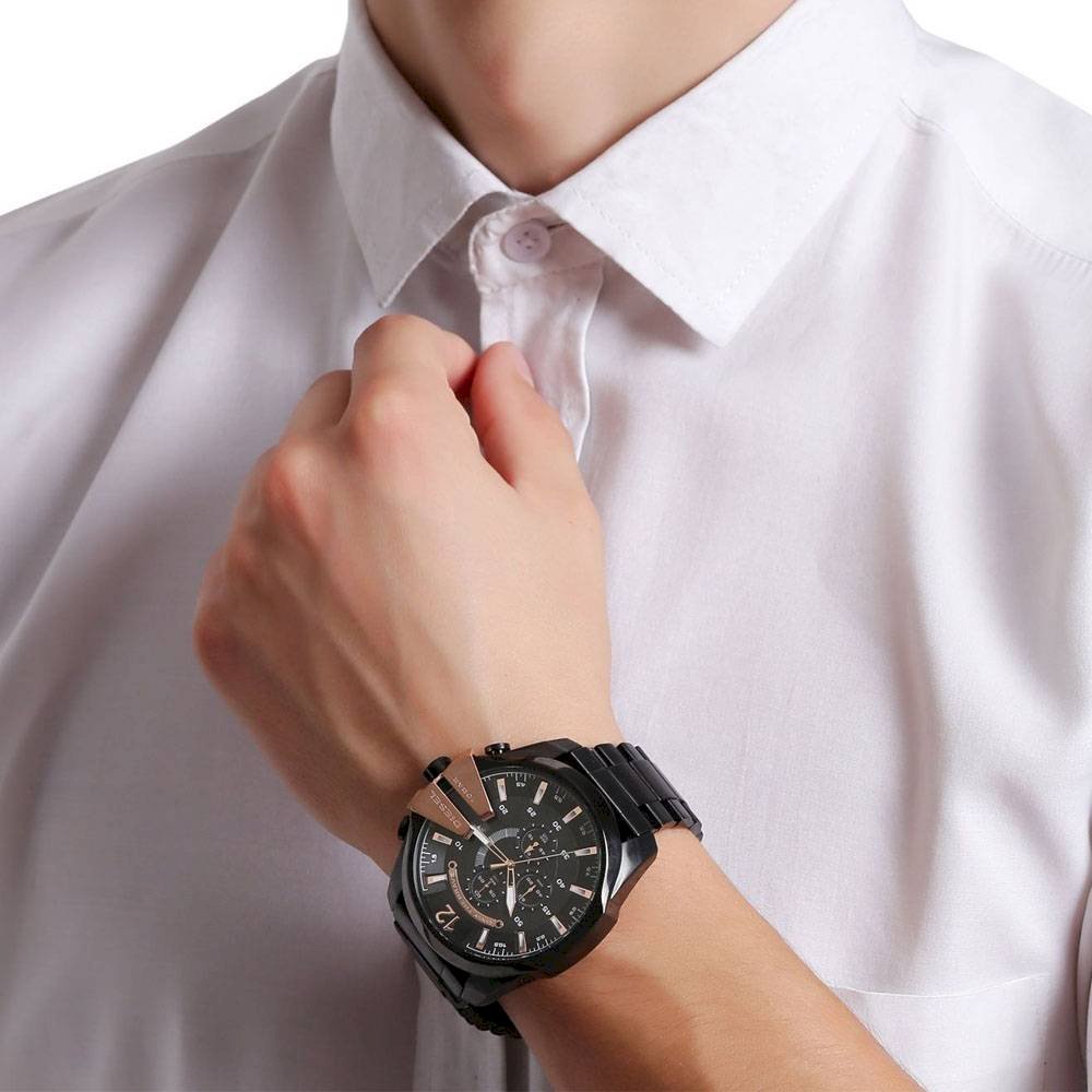 Diesel Mega Chief Chronograph Black Dial Black Steel Strap Watch For Men - DZ4309 Buy Now By Diesel