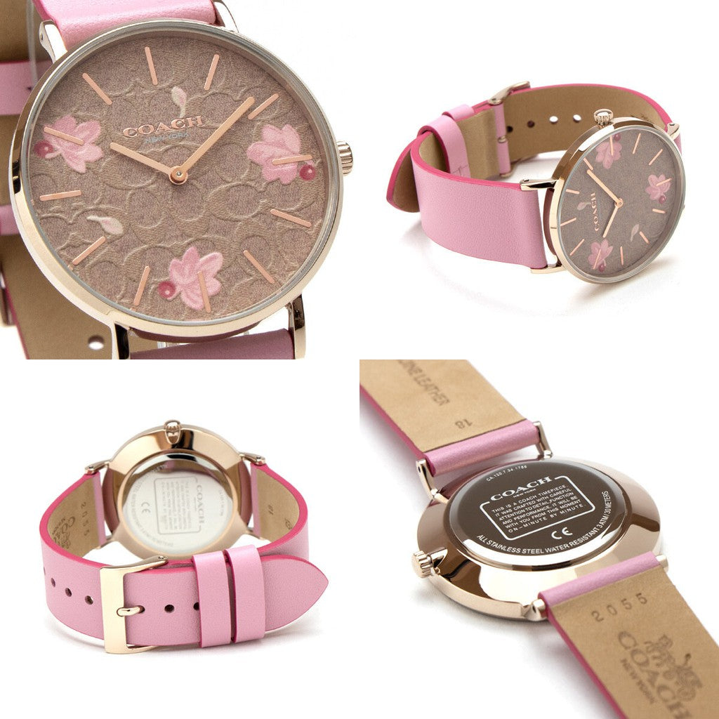 Coach Perry Floral Motif Fawn Dial Pink Leather Strap Watch for Women - 14503442 Buy Now By Coach