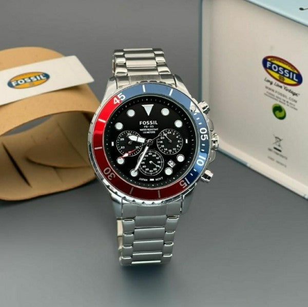 Fossil FB-03 Chronograph Black Dial Silver Steel Strap Watch for Men - FS5767 Buy Now By Fossil