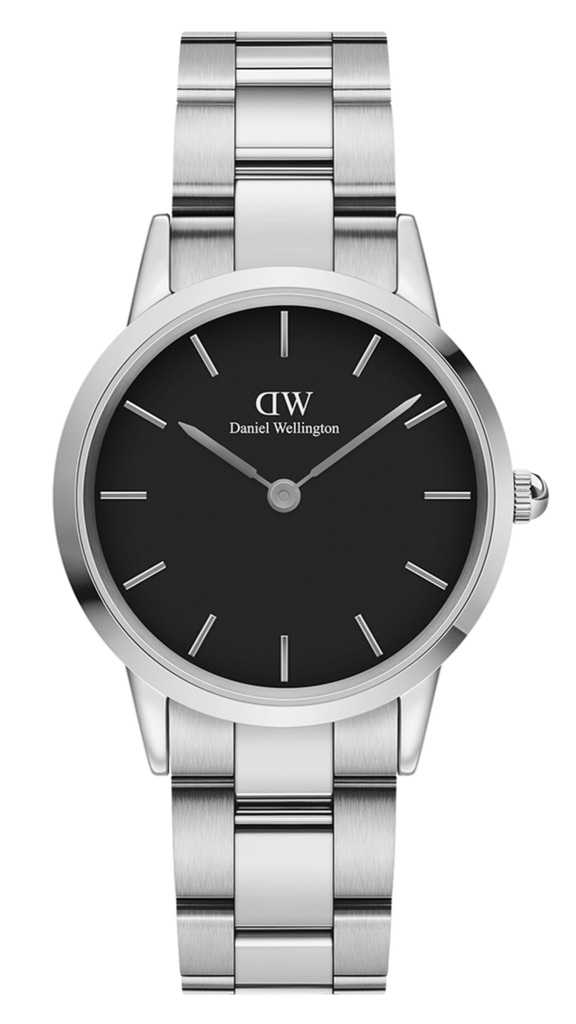 Daniel Wellington Iconic Link Black Dial Silver Steel Strap Watch for Women - DW00100204 Buy Now By Daniel Wellington