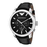 Emporio Armani Classic Chronograph Black Dial Black Leather Strap Watch For Men - AR0431 Buy Now By Emporio Armani