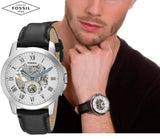 Fossil Grant Skeleton White Dial Black Leather Strap Watch for Men - ME3053 Buy Now By Fossil