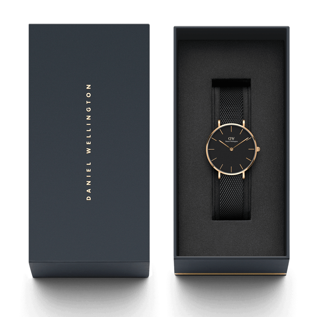 Daniel Wellington Classic Petite Pressed Ashfield Black Dial Black Mesh Bracelet Watch For Women - DW00100441 Buy Now By Daniel Wellington