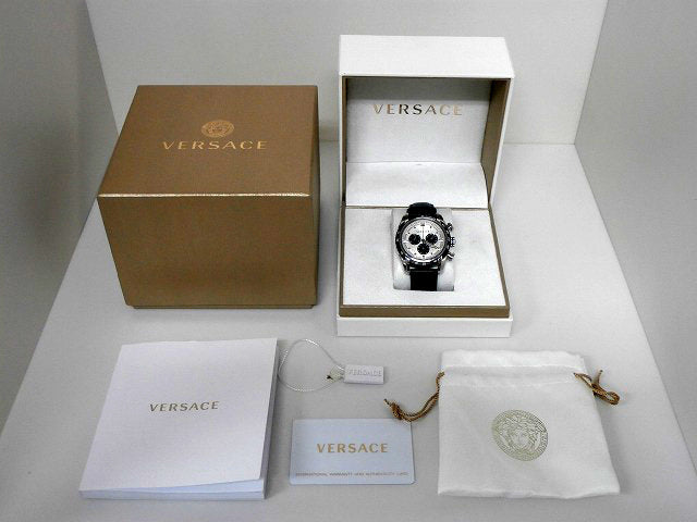 Versace V-Ray Quartz Silver Dial Black Leather Strap Watch for Men - VDB010014 Buy Now By Versace