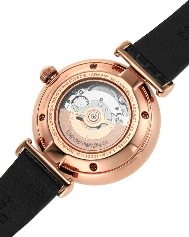 Emporio Armani Gianni T Bar Mother of Pearl White Dial Black Leather Strap Watch For Women - AR60047 Buy Now By Emporio Armani