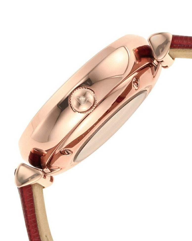 Emporio Armani Gianni T-Bar Mother of Pearl White Dial Red Leather Strap Watch For Women - AR60048 Buy Now By Emporio Armani