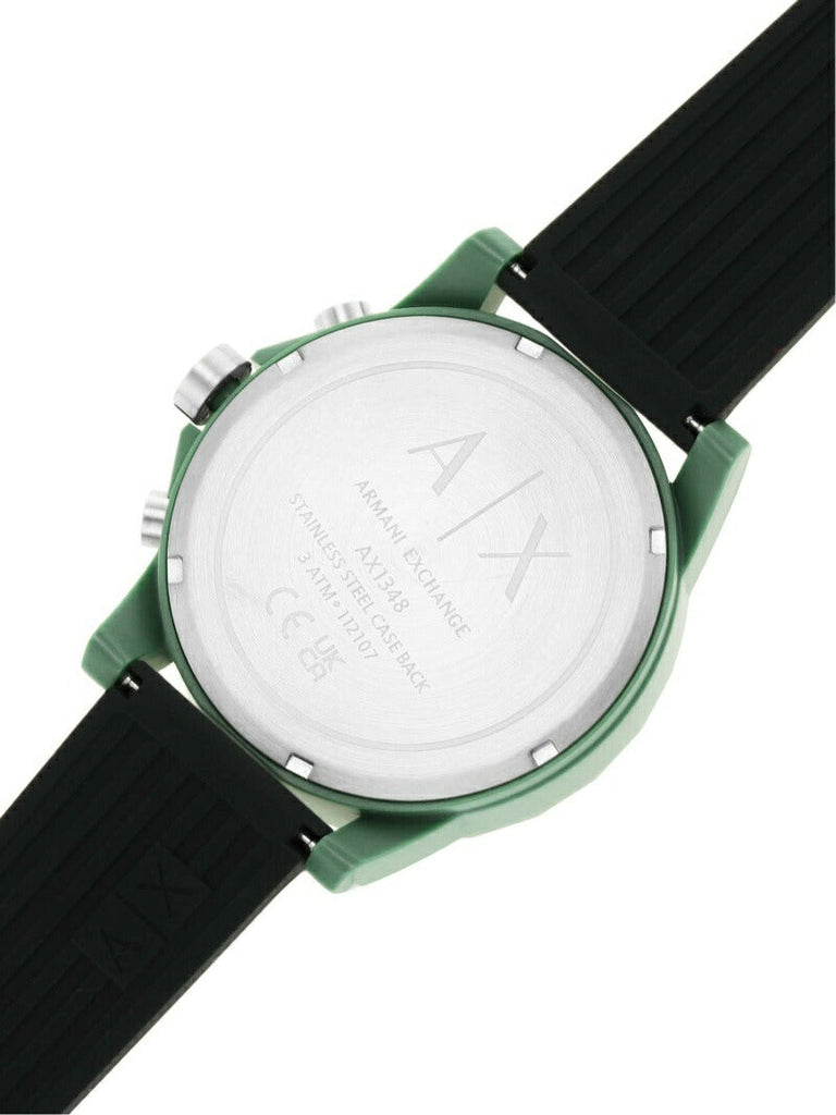 Armani Exchange Outerbanks Chronograph Black Dial Black Silicone Strap Watch For Men - AX1348 Buy Now By Armani Exchange