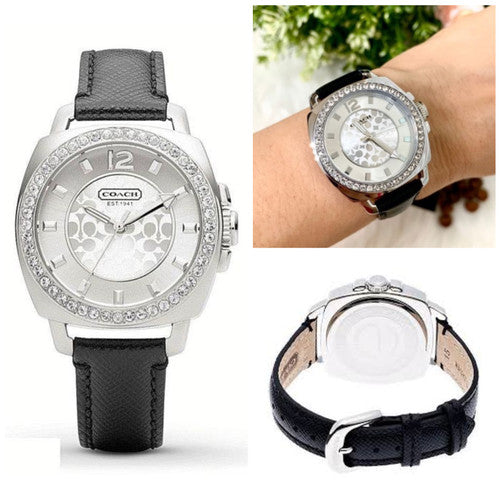 Coach Boyfriend Silver Dial Black Leather Strap Watch for Women - 14503152 Buy Now By Coach
