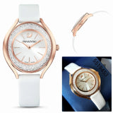 Swarovski Crystalline Aura Silver Dial White Leather Strap Watch for Women - 5519453 Buy Now By Swarovski
