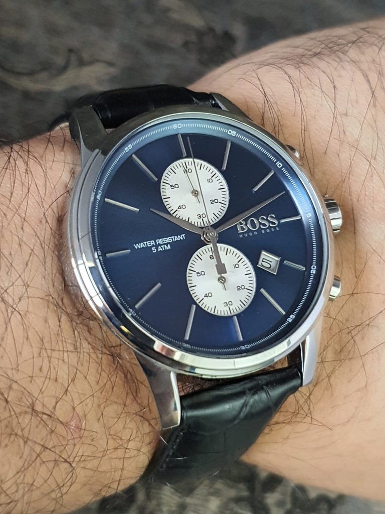 Hugo Boss Jet Blue Dial Black Leather Strap Watch for Men - 1513283 Buy Now By Hugo Boss