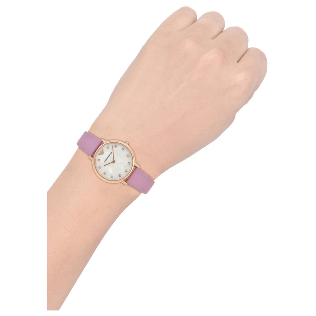 Emporio Armani Kappa Mother Of Pearl White Dial Pink Leather Strap Watch For Women - AR11130 Buy Now By Emporio Armani