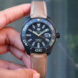 Tag Heuer Aquaracer 300 Calibre 5 Automatic Black Dial Brown Nylon Strap Watch for Men - WAY208C.FC6383 Buy Now By Tag Heuer