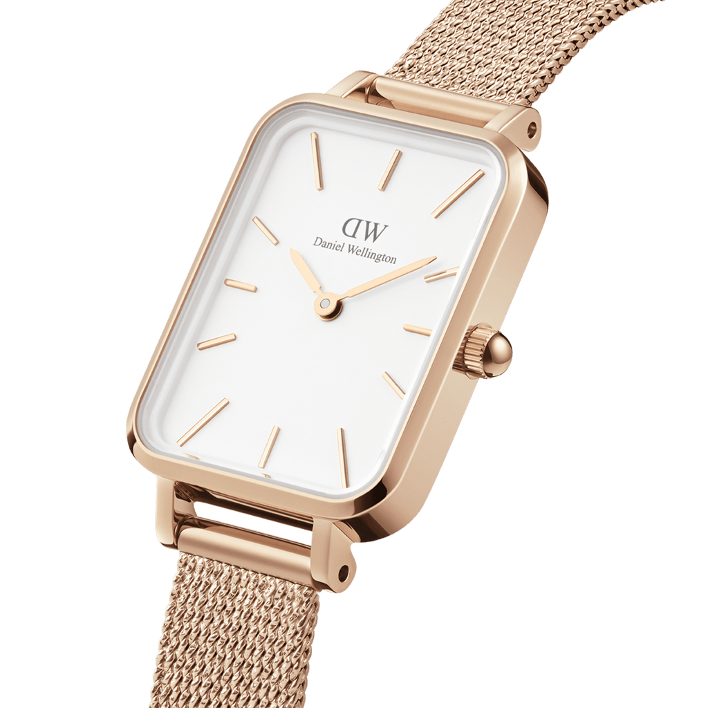 Daniel Wellington Quadro Pressed Melrose White Dial Rose Gold Mesh Strap Watch For Women - DW00100465 Buy Now By Daniel Wellington