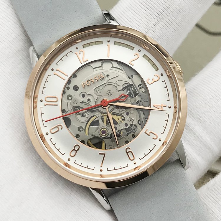 Fossil Vintage Muse Automatic Skeleton White Dial Grey Leather Strap Watch for Women - ME3131 Buy Now By Fossil