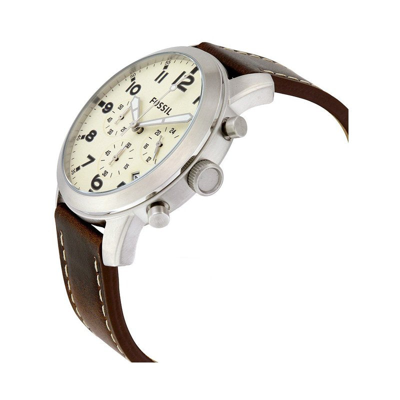 Fossil Pilot Chronograph White Dial Brown Leather Strap Watch for Men - FS5146 Buy Now By Fossil