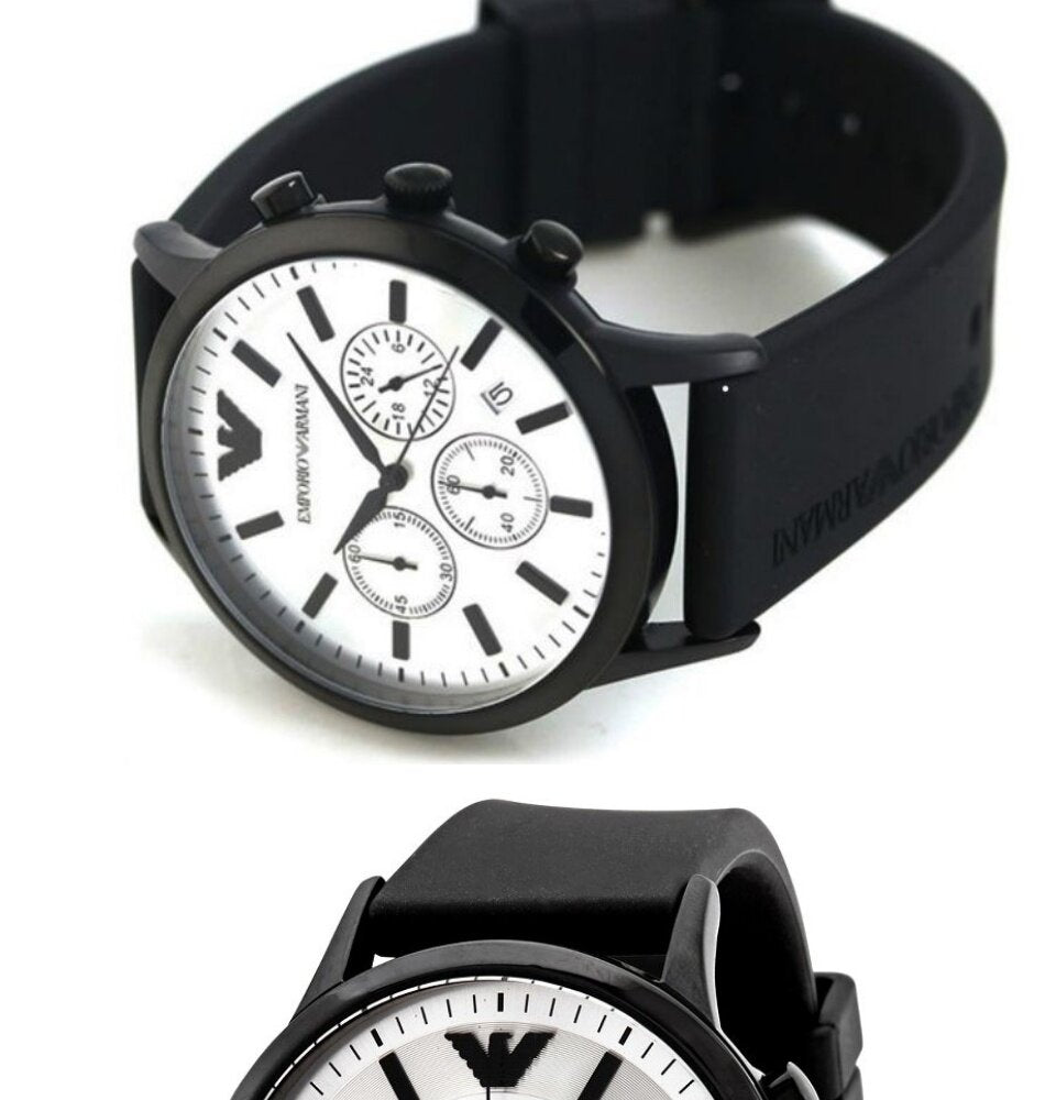 Emporio Armani Chronograph Quartz Silver Dial Black Rubber Strap Watch For Men - AR11048 Buy Now By Emporio Armani