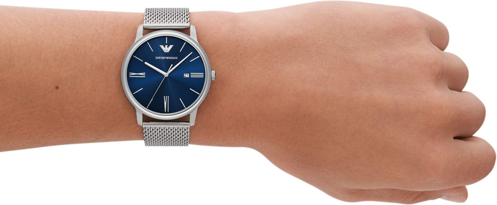 Emporio Armani Minimalist Quartz Blue Dial Silver Steel Strap Watch For Men - AR11571 Buy Now By Emporio Armani