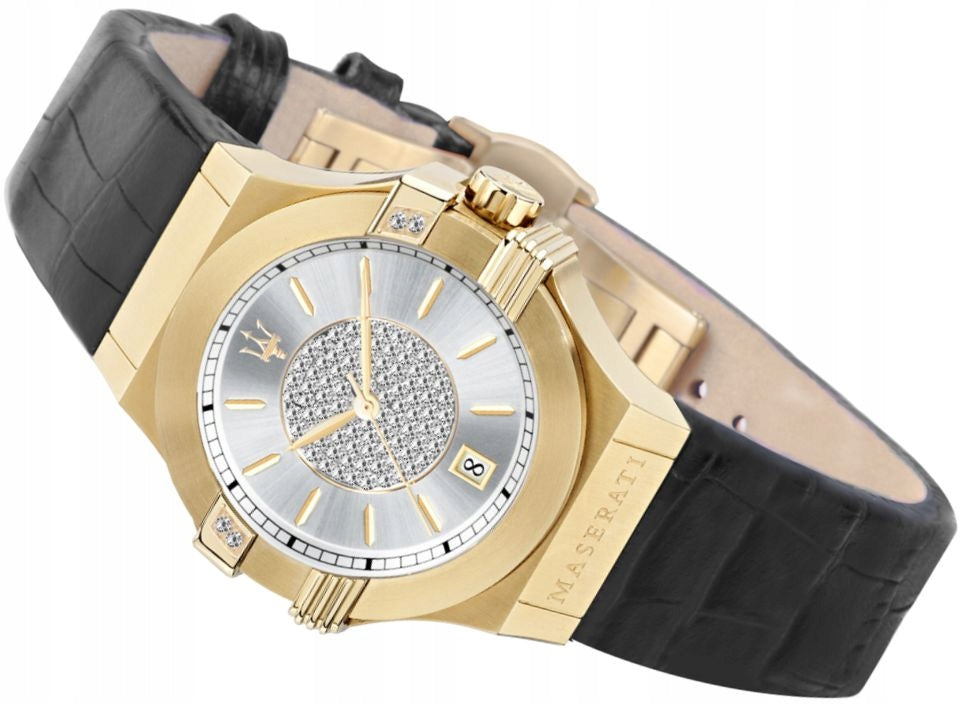 Maserati Potenza Diamonds Silver Dial Black Leather Strap Watch For Women - R8851108505 Buy Now By Maserati