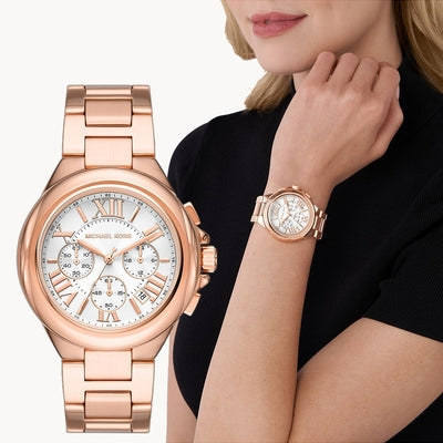 Michael Kors Camille Chronograph White Dial Rose Gold Steel Strap Watch For Women - MK7271 Buy Now By Michael Kors