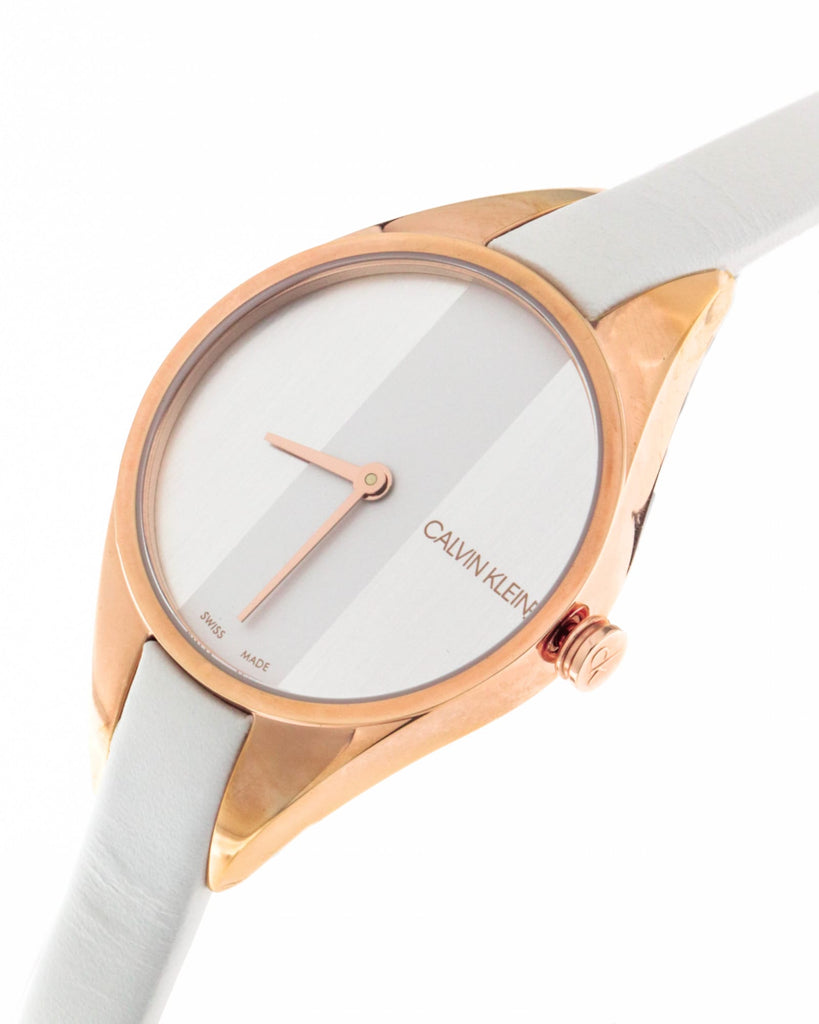 Calvin Klein Rebel White Grey Dial White Leather Strap Watch for Women - K8P236L6 Buy Now By Calvin Klein