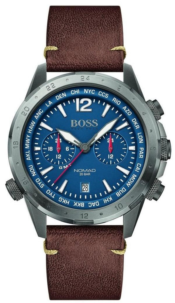 Hugo Boss Nomad Blue Dial Brown Leather Strap Watch for Men - 1513773 Buy Now By Hugo Boss