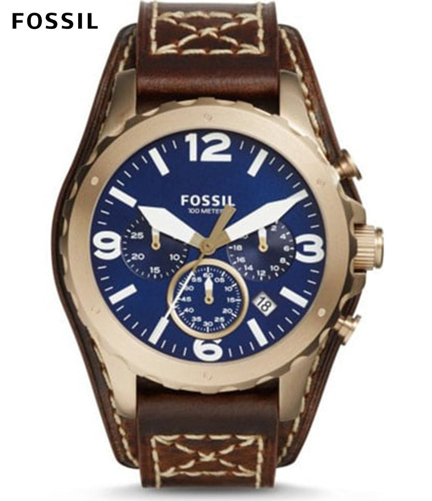 Fossil Nate Chronograph Blue Dial Brown Leather Strap Watch for Men - JR1505 Buy Now By Fossil
