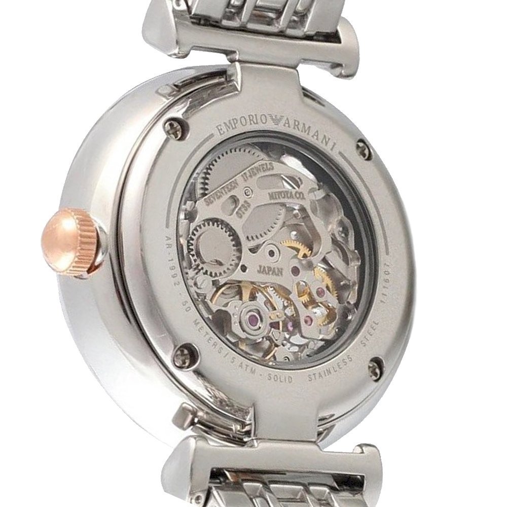 Emporio Armani Gianni T Bar Silver Skeleton Dial Two Tone Strap Watch For Women - AR1992 Buy Now By Emporio Armani