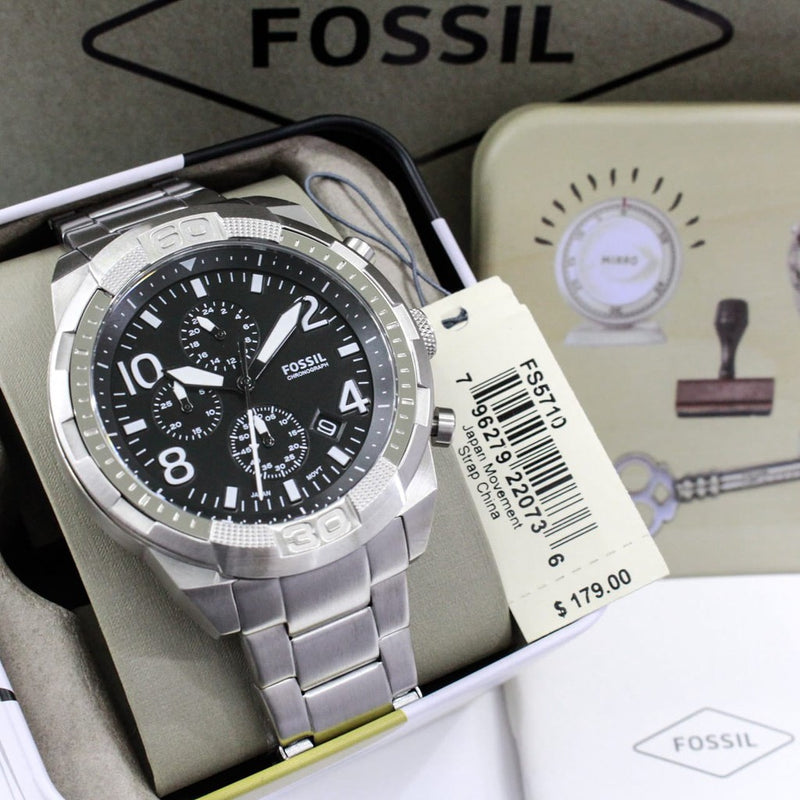 Fossil Bronson Chronograph Black Dial Silver Steel Strap Watch for Men - FS5710 Buy Now By Fossil