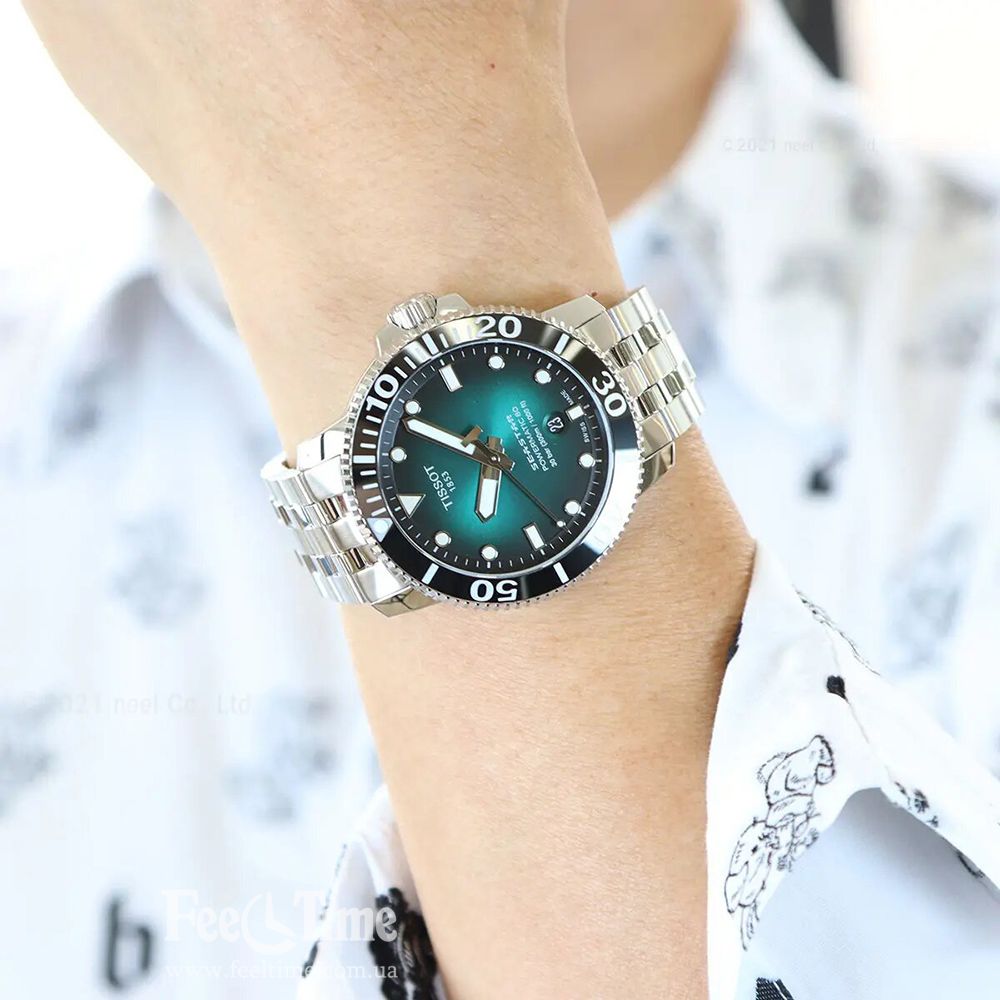 Tissot Seastar 1000 Powermatic 80 Green Dial Silver Steel Strap Watch For Men - T120.407.11.091.01 Buy Now By Tissot