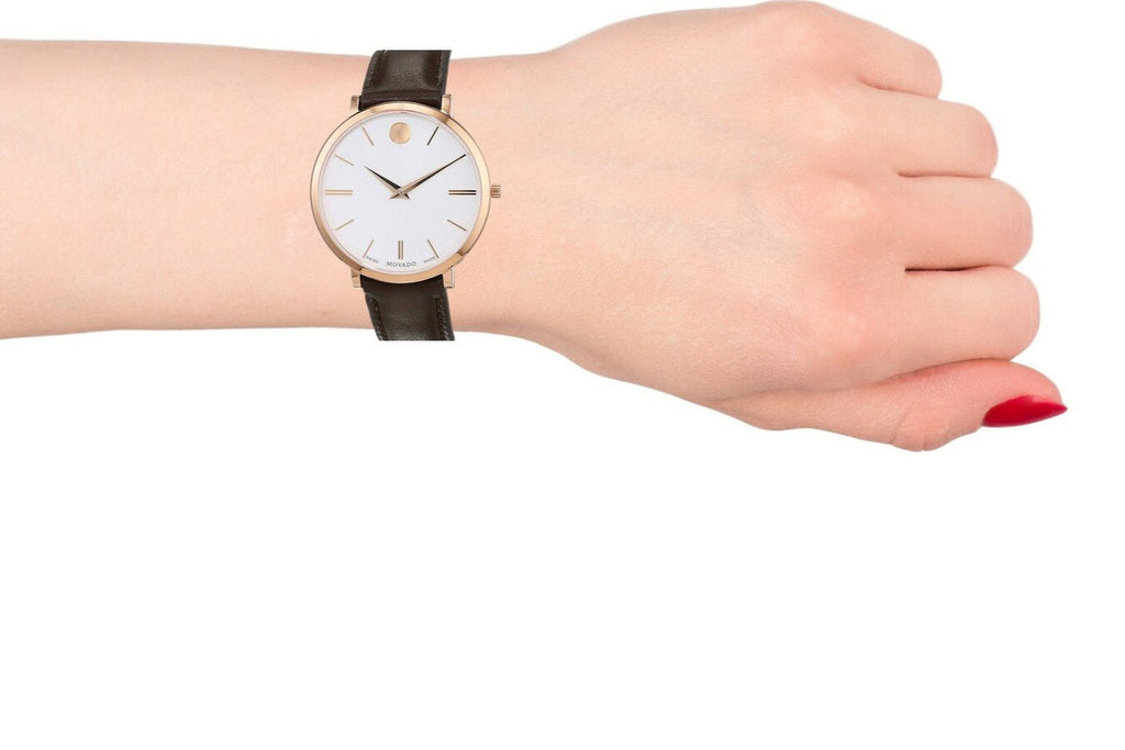 Movado Ultra Slim Silver Dial Brown Leather Strap Watch For Women - 0607093 Buy Now By Movado