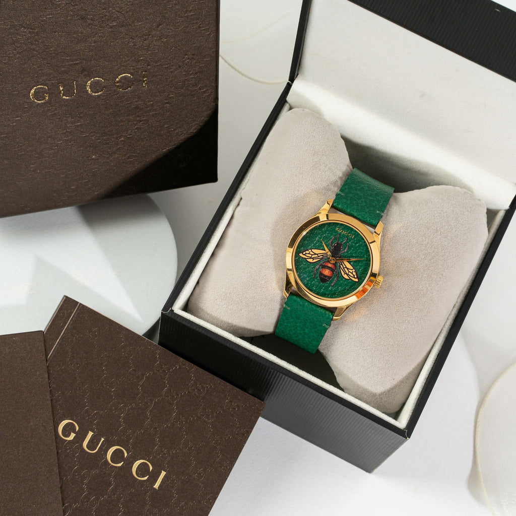 Gucci G Timeless Bee Green Dial Green Leather Strap Watch For Women - YA1264065 Buy Now By Gucci