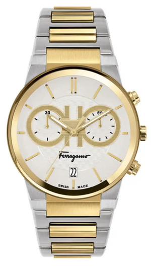 Salvatore Ferragamo F-80 Classic White Dial Two Tone Steel Strap Watch for Men - SFME00821 Buy Now By Salvatore Ferragamo