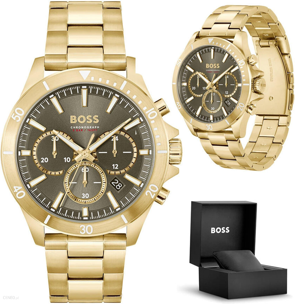 Hugo Boss Troper Chronograph Green Dial Gold Steel Strap Watch For Men - 1514059 Buy Now By Hugo Boss