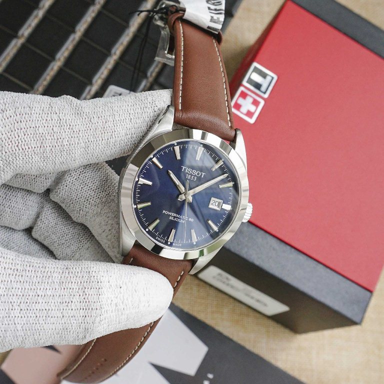 Tissot Gentleman Powermatic 80 Silicium Blue Dial Brown Leather Strap Watch For Men - T127.407.16.041.00 Buy Now By Tissot