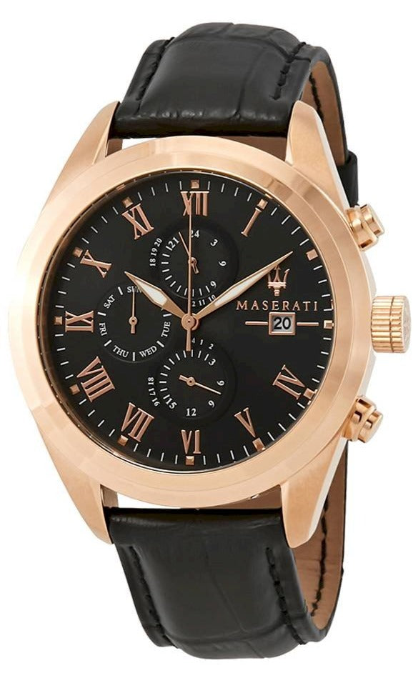 Maserati Traguardo Chronograph Black Dial Black Leather Strap Watch For Men - R8871612002 Buy Now By Maserati