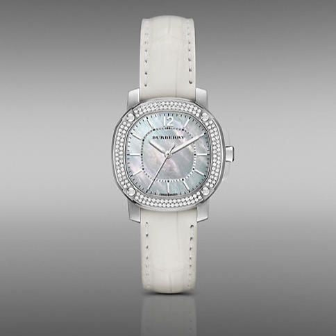 Burberry The Britain Diamonds Mother of Pearl Dial White Leather Strap Watch for Women - BBY1800 Buy Now By Burberry