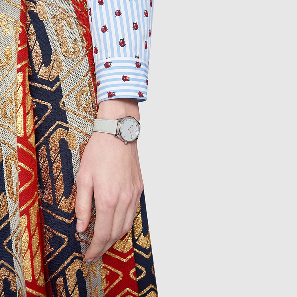 Gucci G-Timeless Mother of Pearl White Dial White Leather Strap Watch For Women - YA126597 Buy Now By Gucci
