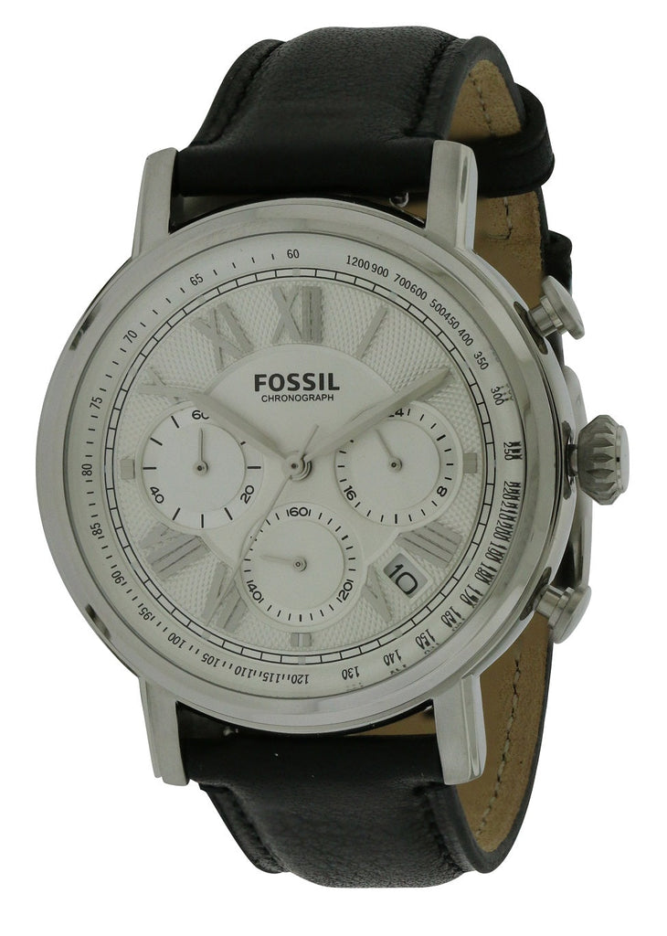 Fossil Buchanan Chronograph Silver Dial Black Leather Strap Watch for Men - FS5102 Buy Now By Fossil